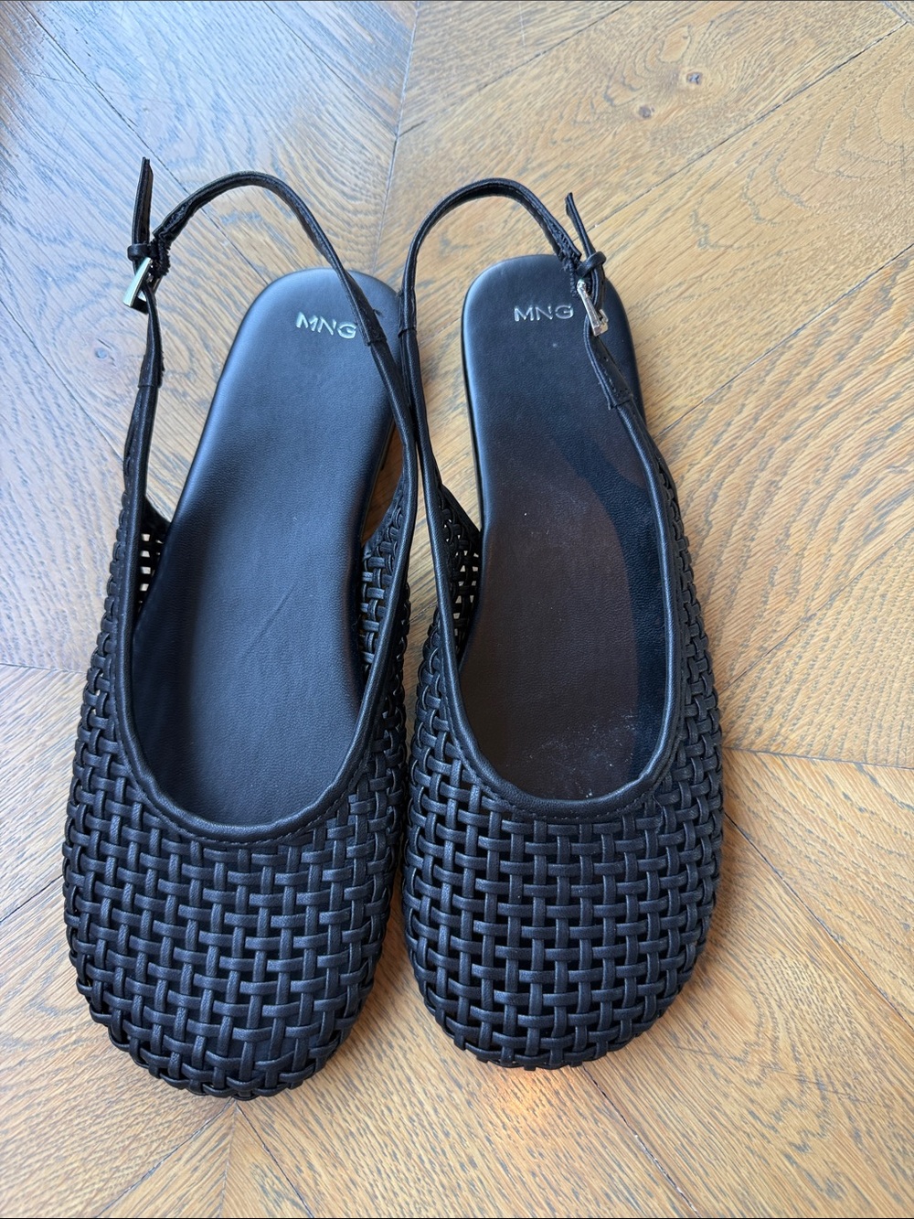 Mango Black Woven Slingback Mules